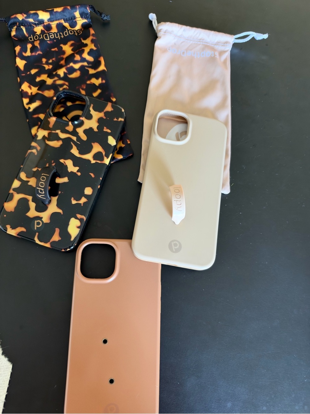 Loopy Case Silicone Phone Cases in Tortoiseshell, Beige, and Tan